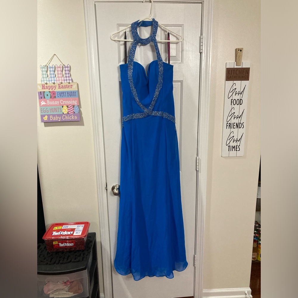 Anna Scott Designs Blue Halter Neck Prom Gown Evening Dress Women's 10/12